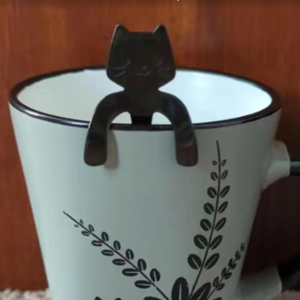 Cat Spoons Tea Spoons Stirrers Cup Hugging Kitty Cats Stainless Black 2 PC Set